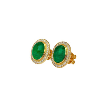 8.47 Carat Cabochon Emerald and Diamond Halo Earrings in 18K Gold – Assay Jewelers