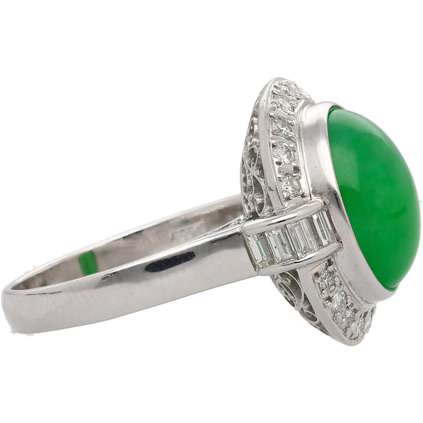 8.55ct Untreated Fei Cui Jadeite Jade Diamond Platinum Ring