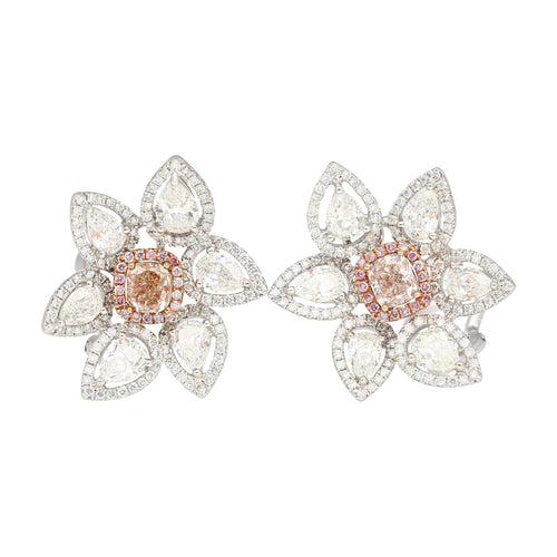 8.7 Carat Natural Pink Diamond & Diamond Floral Stud Earrings