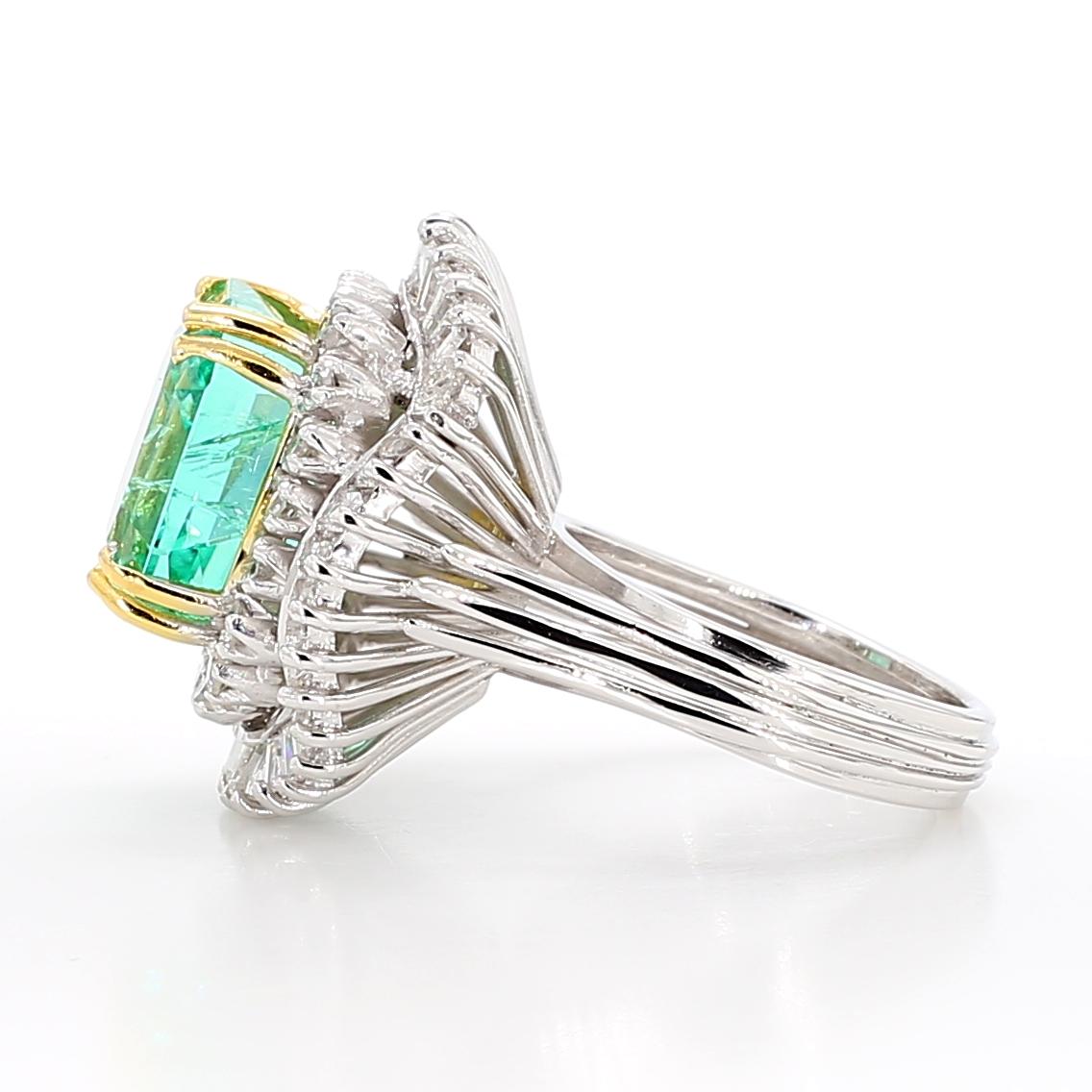 9.17 Carat Octagon Chivor Emerald & Diamond Palladium Ballerina Ring
