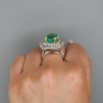 9.17 Carat Octagon Chivor Emerald & Diamond Palladium Ballerina Ring – Assay Jewelers