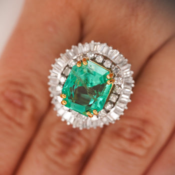 9.17 Carat Octagon Chivor Emerald & Diamond Palladium Ballerina Ring – Assay Jewelers
