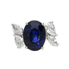 9.5 Carat No Heat Blue Sapphire and Pear Diamond Wing Ring