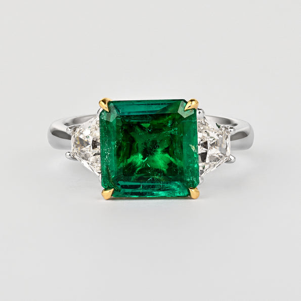 AGL Cert. 2.44 Carat No Oil Colombian Emerald & Trapezoid Diamond Ring