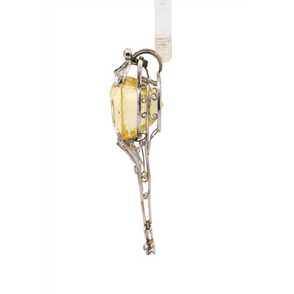 AGL Cert. Antique 20 Carat No Heat Ceylon Yellow Sapphire Art Deco Filigree Pendant