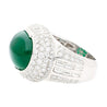 AGL Certified 10 Carat Cabochon Cut Minor Oil Emerald and Diamond Cluster Ring in 18K White Gold