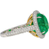 AGL Certified 15 Carat Round Cut Colombian Emerald and Diamond Halo Ring