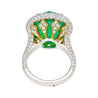 AGL Certified 15 Carat Round Cut Colombian Emerald and Diamond Halo Ring