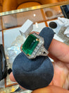 AGL Certified 15.78 Carat No Oil Emerald and Half Moon Cut Diamond Ring