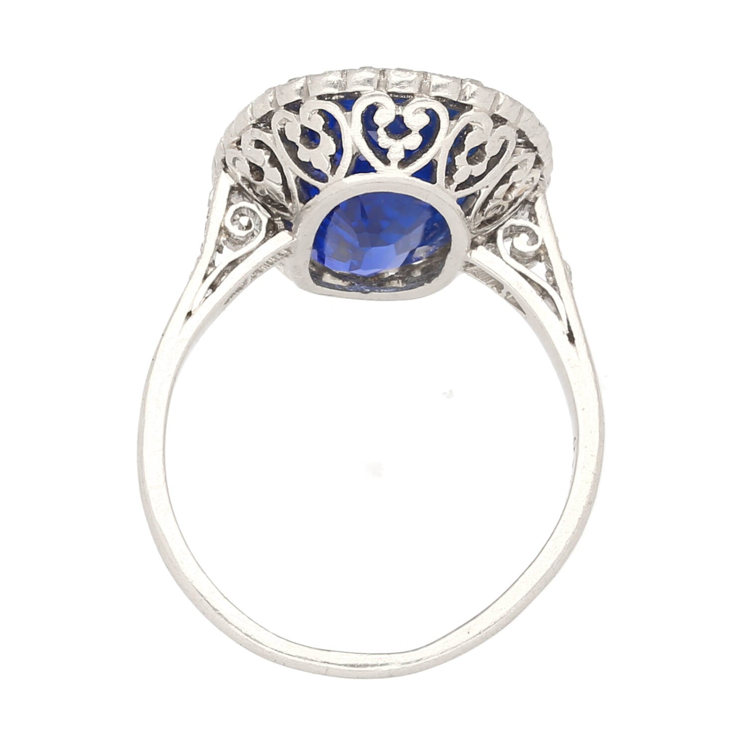 AGL Certified 7.76 Carat No Heat Burma Oval Blue Sapphire Vintage Edwardian Ring in Platinum