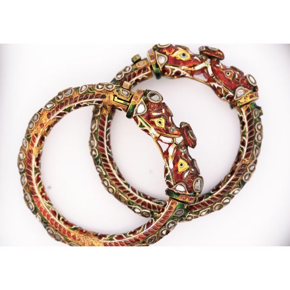 Antique Mughal Empire Indian Elephant Bangle Bracelet in 22k Yellow Gold