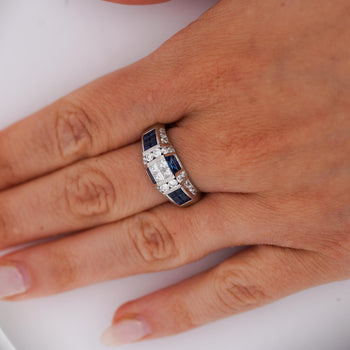 Art Deco 2 Carat Princess & Round Diamond Channel Sapphire Platinum Ring – Assay Jewelers