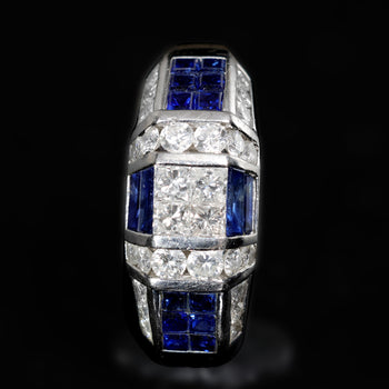 Art Deco 2 Carat Princess & Round Diamond Channel Sapphire Platinum Ring – Assay Jewelers