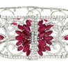 Art Deco 35 Carat Ruby & 11 Carat Diamond Filigree Floral Motif Bracelet in 18K White Gold