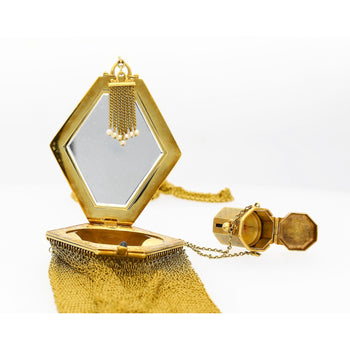 Art Deco Gold Mesh Makeup Purse with Mirror & Rouge Lipstick Holder – Assay Jewelers