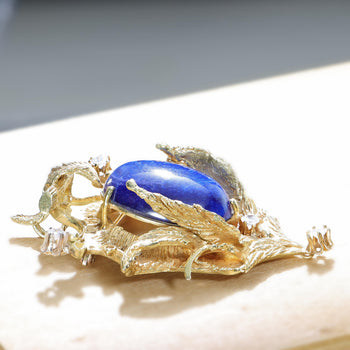 Art Deco Lapis Lazuli and Diamond 18K Yellow Gold Brooch Pendant – Assay Jewelers
