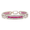 Art Deco Square Cut Ruby & Diamond Pave in 18K White Gold Link Tennis Bracelet