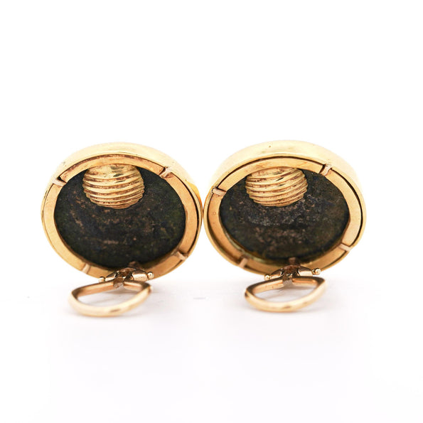 Authentic Roman Coin 14K Gold Bezel Set Stud Earrings With Lever Backs