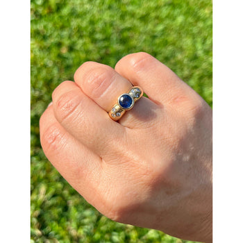 Bezel Set Blue Sapphire and Diamond Ring in 14k Yellow Gold – Assay Jewelers