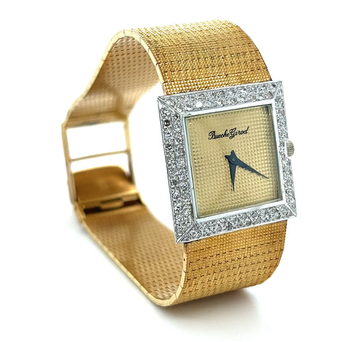 Bueche Girod Mens Square Watch in 18k gold & Diamond Bezel