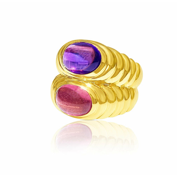 Bague Bulgari signée Doppio en tourmaline rose et améthyste