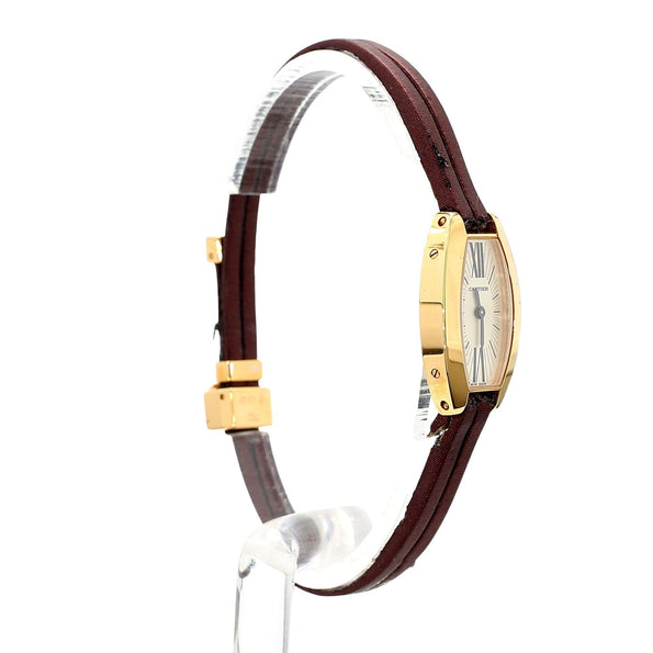 Cartier Mini Tonneau Lanieres 2592 18K Rose Gold Burgundy Strap Quartz Watch