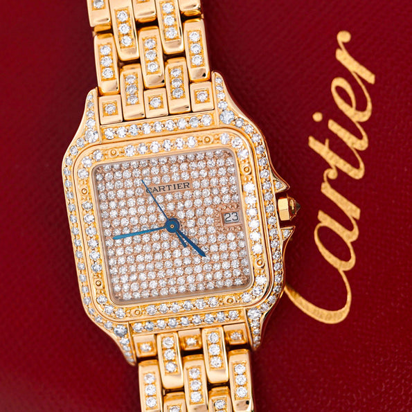 Cartier Panthere Full Factory Diamond 27mm 18K Gold Watch Ref 008133