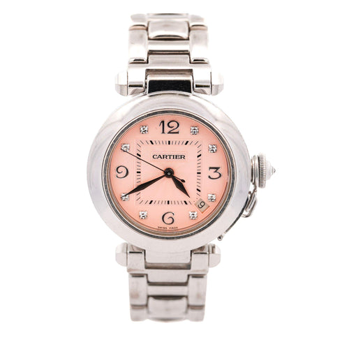Cartier Pasha 2308 Diamond 18K White Gold Pink Dial Bracelet Automatic Watch