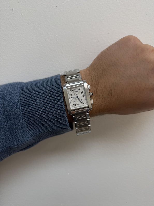Cartier Tank Francaise Chronoflex Ref 2303 Stainless Steel Quartz Chrono Watch