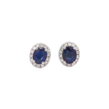 Certified 1 Carat Oval Blue Sapphire Diamond Halo Stud Earrings – Assay Jewelers