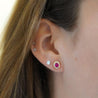 Certified 1 Carat Ruby Diamond Halo Stud Earring in 14K