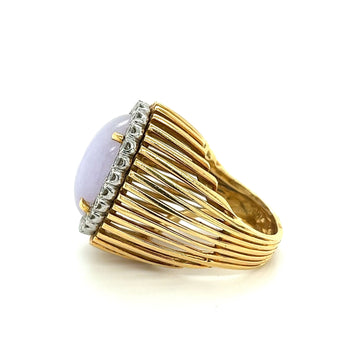 Certified 18K Gold Lavender Jade and Round Diamond Halo Ring – Assay Jewelers