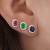 Certified Oval Cut Emerald & Diamond Halo Stud Earring in 14K Gold