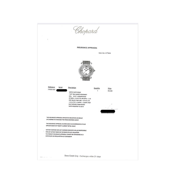 Chopard montre Happy Sport en or blanc 18K avec saphirs bleus et diamants | Pochette et papiers