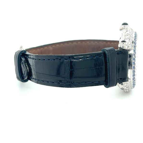 Montre Chopard Happy Sport en or blanc 18K, saphir bleu et diamants | Pochette et papiers