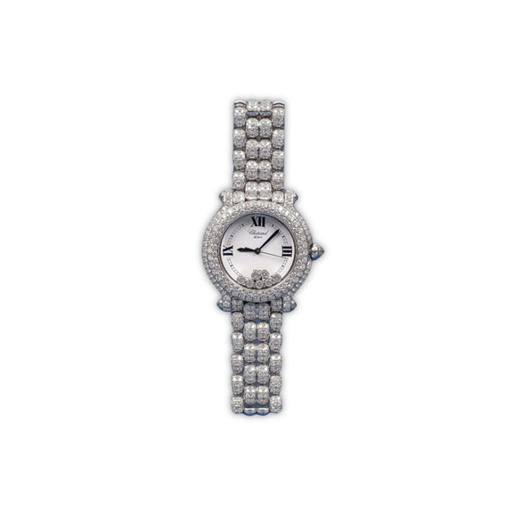 Chopard Happy Sport montre-bracelet pour femme de 26 mm en or blanc 18 carats, à quartz, avec diamants