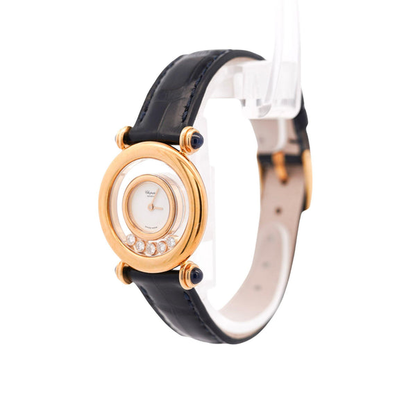 Chopard Happy Sport 4116 18K Gold Five Diamond Quartz On Blue Leather Watch
