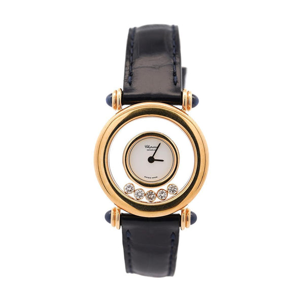Chopard Happy Sport 4116 18K Gold Five Diamond Quartz On Blue Leather Watch