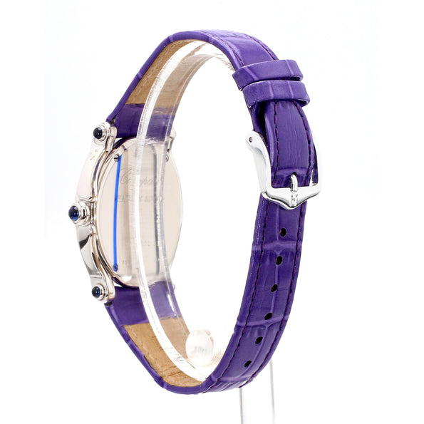 Chopard Happy Sport Floating Diamond & Diamond Bezel Purple Leather Strap Watch