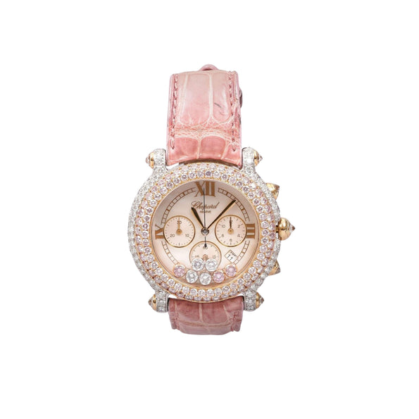 Chopard Happy Sport montre femme 40 mm en or 18K avec diamants roses et pochette/papiers