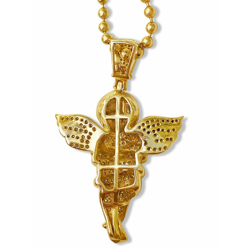 Custom-made 10K Gold Diamond Baby Cherub Angel Rosary Pendant