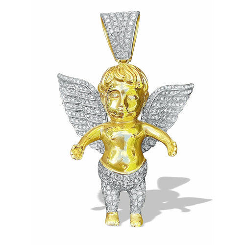 Diamond 10K Gold Cherub Angel Rosary Pendant