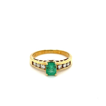 Emerald Cut Natural Emerald and Channel Set Diamond in 18k Yellow Gold Ring – Assay Jewelers