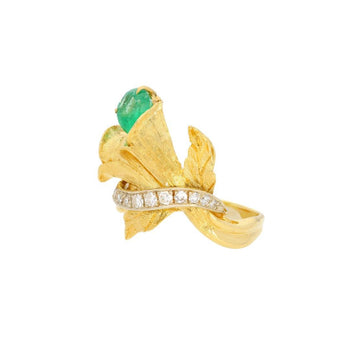 Emerald Diamond 18K Gold Floral Blossom Matte Finish Ring – Assay Jewelers