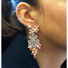 Floral Marquise Coral, Pearl, And Diamond Drop Earrings in 18k White Gold