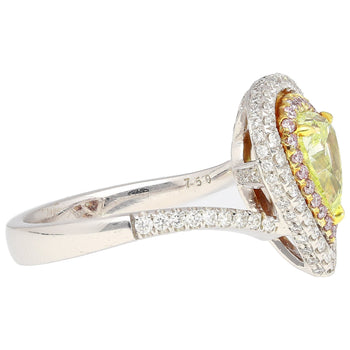 GIA 1.25CT Pear Cut Fancy Green Yellow Diamond 18K Tri-Colored Gold Bypass Ring – Assay Jewelers