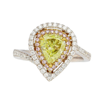 GIA 1.25CT Pear Cut Fancy Green Yellow Diamond 18K Tri-Colored Gold Bypass Ring – Assay Jewelers