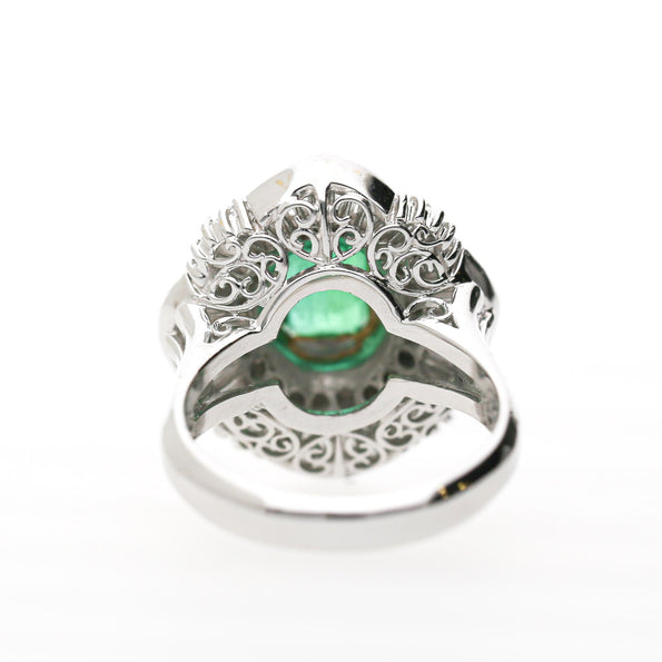 GIA 1.38 Carat Emerald Cut Colombian Emerald & Diamond Platinum Ballerina Ring