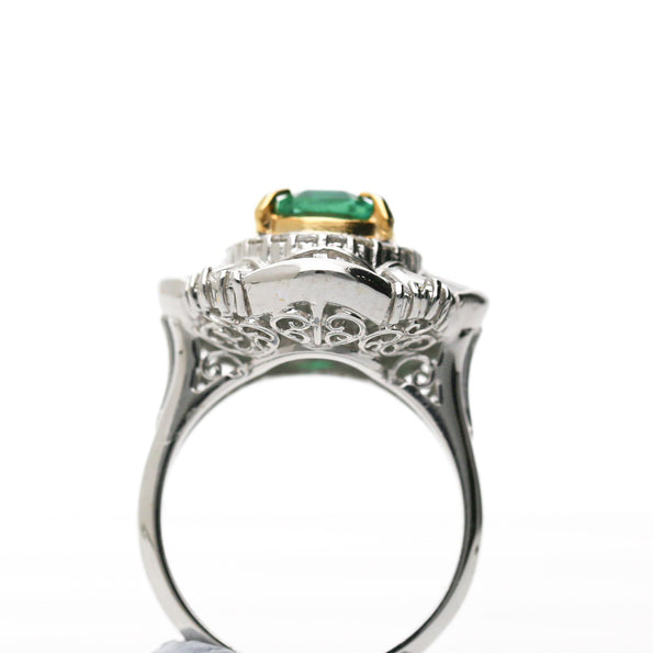 GIA 1.38 Carat Emerald Cut Colombian Emerald & Diamond Platinum Ballerina Ring