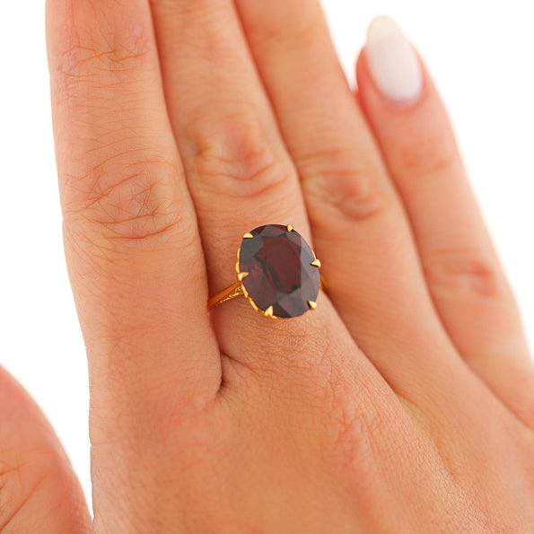 GIA 8.89 Carat Oval Pyrope Almandine Garnet Six Prong 18K Yellow Gold Solitaire